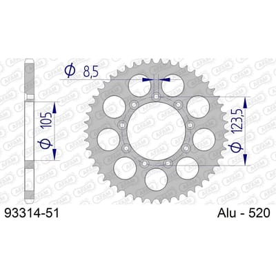 Aluminium tandwiel achter Afam 520 51 dents