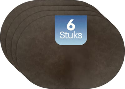 Phreeze Placemat Ovaal - 6 Stuks - Dubbelzijdige Placemats - Kunststof - Grijs & Geel