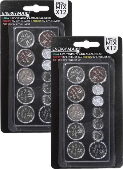 EnergyMax knoopcel batterijen budget voordeelset - Mix van 4 formaten - 24x stuks - CR2032 - CR2025 - CR1120 - LR44