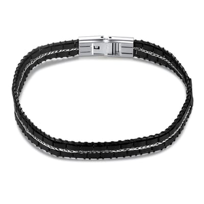 Twice As Nice Armband in edelstaal, mat zwart en staal 21,5cm