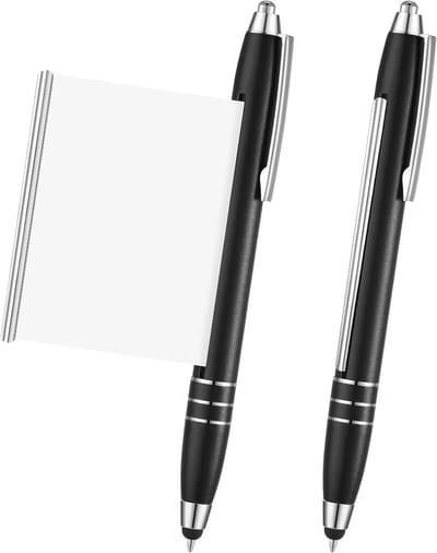 Allecto - Zwarte Balpennen met Spiekbriefje - Uittrekbare Notitieblaadjes - Handig voor Schrijven - Ideaal voor School en Kantoor - Set van 2 Stu