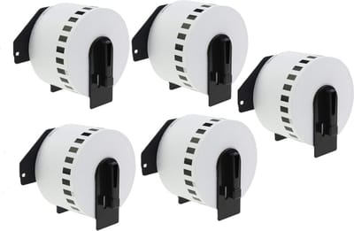 Label Tape Geschikt voor Brother DK-N55224 | 54 mm x 30,48 m | Zwart op wit - 5 stuks - Geschikt voor: QL-500 QL-550 QL-560 QL-570 QL-580N QL-650TD QL-1050N QL-1060N QL-700 QL-710W QL-720NW QL-800 QL-810W QL-820NW TD-2130N QL-600 QL-1100 QL-1110