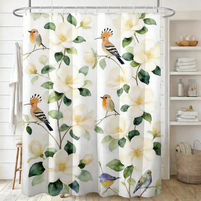 Witte Jasmijn Waterverf Bloemen met Gele Vlinders Waterdicht Douchegordijn 1pc-90x180