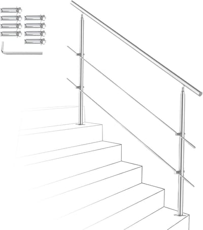 Trapleuning Roestvrij Staal - Balustrade Buiten - Extra Veiligheid - Verstelbare Hoek - 160 cm Lengte - Geborsteld Metaal