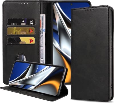 Smartphonica Telefoonhoesje geschikt voor Xiaomi Poco X4 Pro kunstleren Hoesje met Magnetische sluiting en Pasjeshouders Book Case met Klepje - Zwart geschikt voor Xiaomi Poco X4 Pro