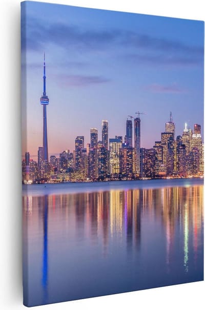 Artaza Canvas Schilderij Stad - 40x50 cm - Wanddecoratie Zonsondergang - Muurdecoratie Skyline - Kamer Accessoires