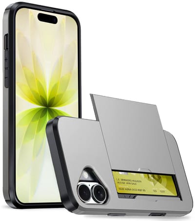 Hoesje Geschikt voor iPhone 17 Hoesje Case Pashouder Hard Cover - Hoes Geschikt voor iPhone 17 Hoesje Met Kaarthouder - Grijs