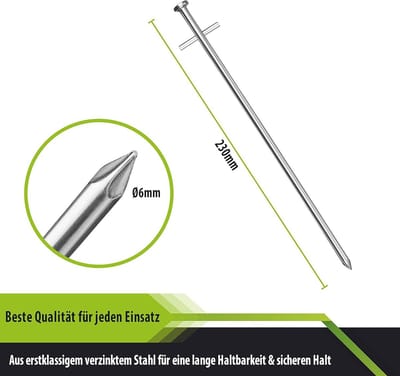 Anti-ROST tentharingen 230 mm lengte 6 mm Ø - T-profiel - gegalvaniseerd staal - kamperen - 30 stuks Tent pegs