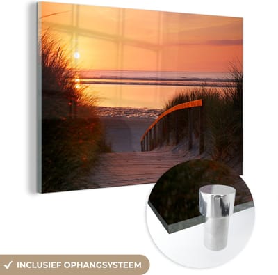 MuchoWow® Glasschilderij 120x80 cm - Schilderij acrylglas - Strand - Zon - Kleuren - Foto op glas - Muurdecoratie woonkamer - Wanddecoratie slaapkamer - Schilderijen