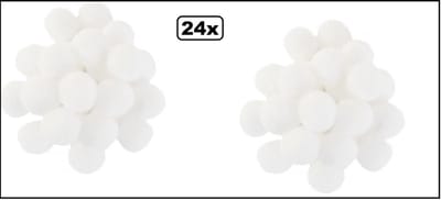 24x Pom Pom 2cm wit - Carnaval thema feest festival party fun pompom