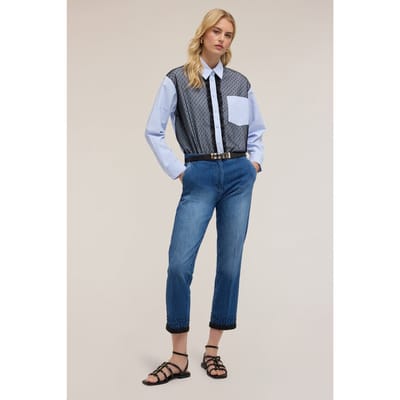 Motivi Striped Shirt With Plumetis Tulle Light Blue Size: XS | Blouses Outlet | Dames | Blauw