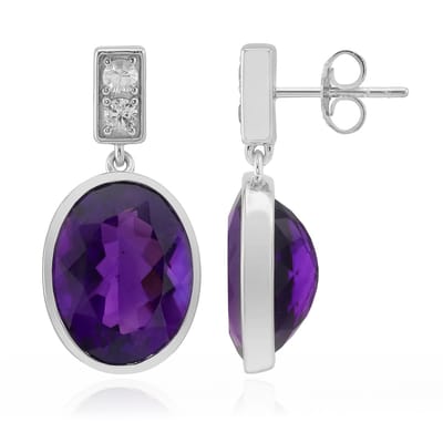 Cavill - Oorbellen 14,11 ct Zambia Amethist - 925 Sterling Zilver Gerhodineerd - Ovaal Geslepen Tanzaniaanse Zirkoon - Luxe Paarse Sieraden voor Dames