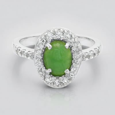 Cavill - Zilveren ring 925 Sterling met 0,74 ct kiezerlijk chrysopraas en 1,137 ct pavé witte topazen - Elegant groen maat 17