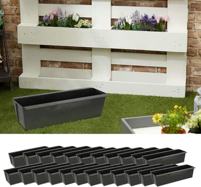 Plantenbak Set - Kunststof Bakken - Europallet Aankleden - Geïntegreerde Hangers - 24 Stuks - Zwart