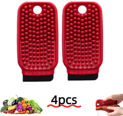 4 stuks - Keukenborstel voor het schoonmaken van fruit en groenten - Buigbare multifunctionele gootsteen- en snijplank -Siliconen afwasborstel- Herbruikbare dubbelzijdige schoonmaakborstel - Rood - 11,5*6,5*1,8 cm - Geschikt fruit en groenten