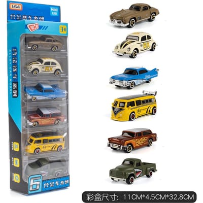 1:64 Legering Retro Raceauto 6-Delige Set Vintage Auto Model Sportauto Kinder Speelgoed Collectie Cadeau