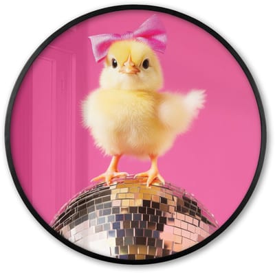 Poster in lijst Rond - Fotolijst 60x60 cm - Posters - Discobal - Kuiken - Strik - Ronde posterlijst zwart - Decoratie - Wanddecoratie woonkamer - Muurdecoratie slaapkamer