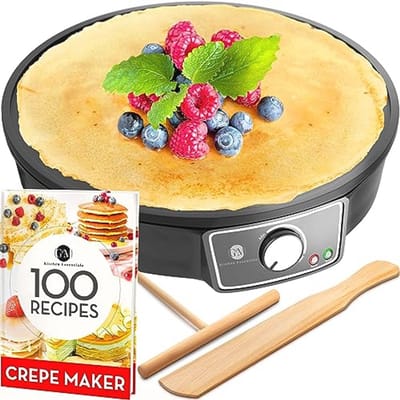 Pannenkoek Bakplaat - Crêpe Maker met 100 Recepten, Beslagverspreider en Houten Spatel