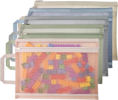 A4 Documententas met Ritssluiting: 5 Stuks Nylon Make-up Tassen, Gekleurde Dubbele Laag Mesh Opbergzakken voor Cosmetica en Speelgoed