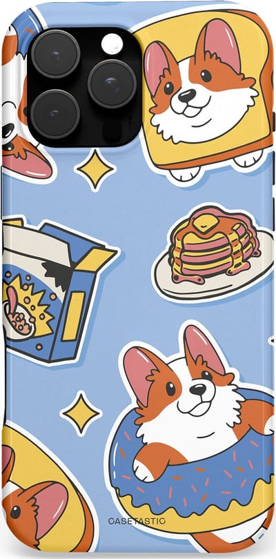 Casetastic hoesje geschikt voor Apple iPhone 16 Pro Max - MagSafe - Dubbellaagse bescherming - Hondenfeest Ontbijt - Fashion Case - Lichtblauw Lichtgrijs Taupe Terracotta