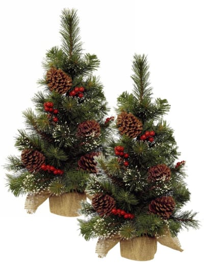 Everlands Ipswich mini kerstboom - 2x - H45 cm - met kerstversiering - kunstboom - klein kerstboompje
