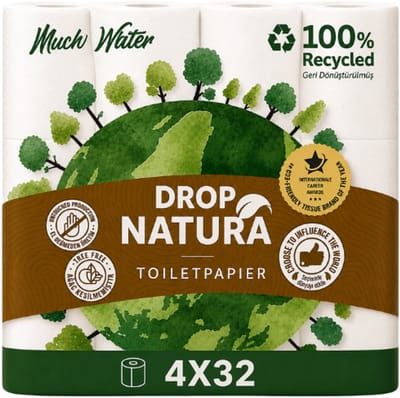 DROP Natura - 4x32 rollen toiletpapier - 128 Rollen - Ultiem comfort WC Papier, Superieure sterkte, Maximale absorptie & Pluisvrij - Voordeelverpakking WC Papier