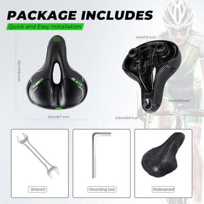 Gel fietszadel - breed en zacht - comfortabel en ademend - schokabsorberend - ergonomisch design met waterdichte hoes (groen)