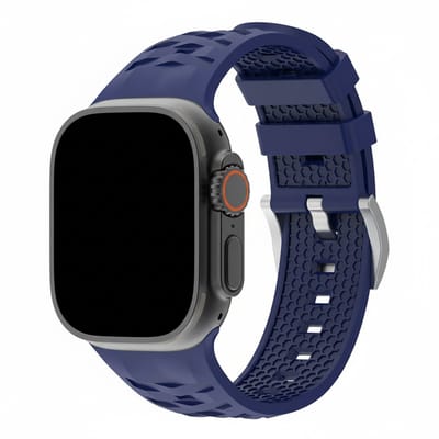 Siliconen bandje - geschikt voor Apple Watch series 1/2/3/4/5/6/7/8/9/10/11/ SE (1,2,3) / Ultra (1,2,3) met maat 44 mm / 45 mm / 46 mm / 49 mm - rvs gespsluiting - donkerblauw