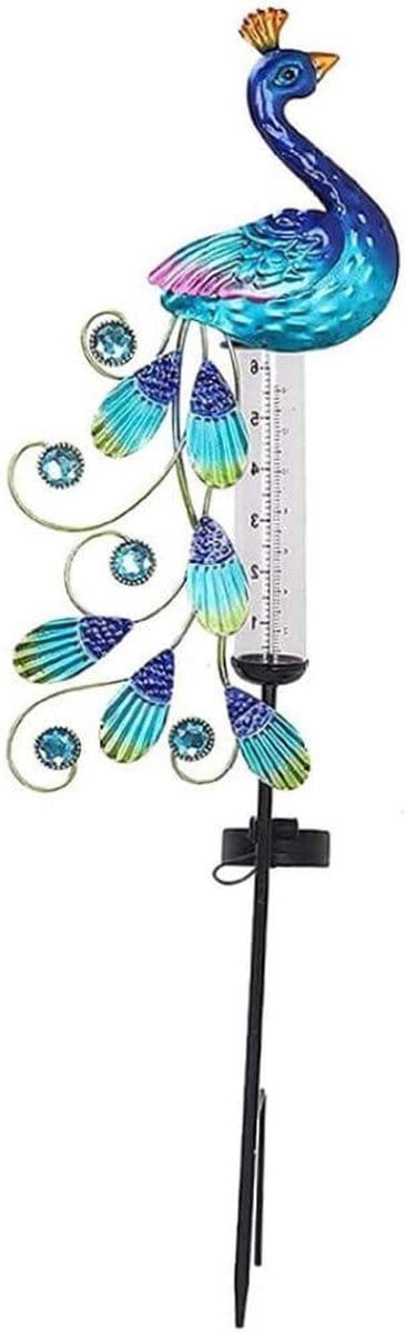 Regenmeter Licht Zonne-energie Metalen Pauw Tuin Stakes Waterdichte Yard Decoraties Regen Meter Stakes Metalen Regenmeter Zonne-energie Regen Meter Regenmeter Decoraties