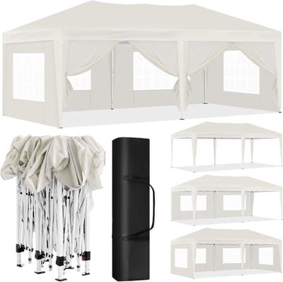 Pop-up Paviljoen - Vouwtent Tuin - Buitenfeesten Organiseren - Waterdicht en UV-bestendig - 3 x 6 meter - Beige