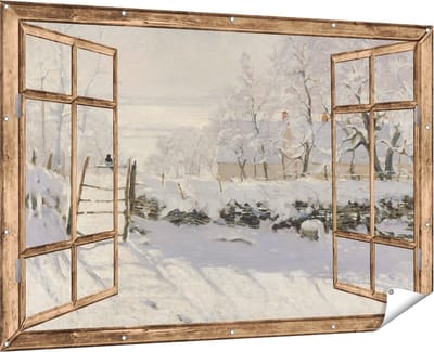 Gards Tuinposter Doorkijk De Ekster, La Pie - Claude Monet - 180x120 cm - Tuindoek - Tuindecoratie - Wanddecoratie buiten - Tuinschilderij