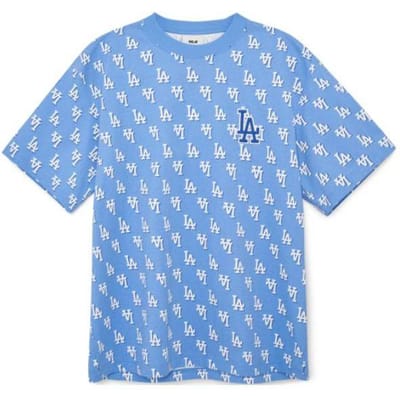 T-shirt décontracté à col rond et manches courtes MLB Los Angeles Dodgers Logo Floral Imprimé sur Toute la Surface Unisexe Bleu 3ATSM1133-07CBL L gray