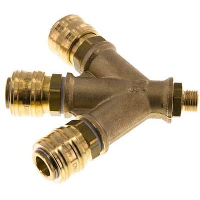 Messing DN 7.2 (Euro) Luchtkoppeling Snelkoppeling G 1/4 inch Buitendraad Wandmontage 3-weg - CLS7-M-B-3W-014