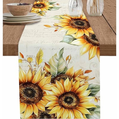 Gele Bloemen Bladeren Linnen Tafel Runner Bruiloft Feest Decor Boerderij Pastorale Bloemen Planten Tafel Runners voor Huisdecoraties 150x33cm
