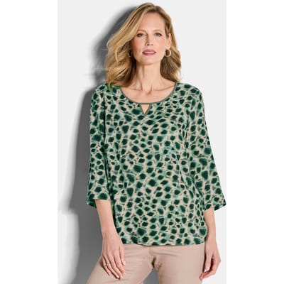 Gedessineerde blouse van pure viscose - grijsgroen / gedess. - Gr. 19 van Goldner Fashion