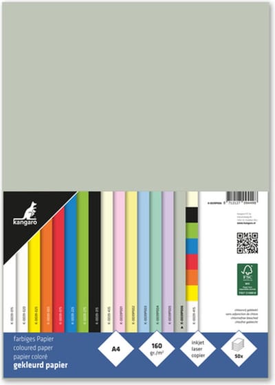 Kangaro papier - A4 - 160 gram FSC - pak 50 vel - pastel grijs
