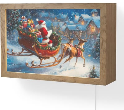 Wandlamp 30x20 cm - Oplaadbaar - Kerstman - Rendier - Kerst - Sneeuw - Wandlampen binnen woonkamer - Slaapkamer lamp met kabel - Decoratieve nachtlamp - Vloerlamp snoer