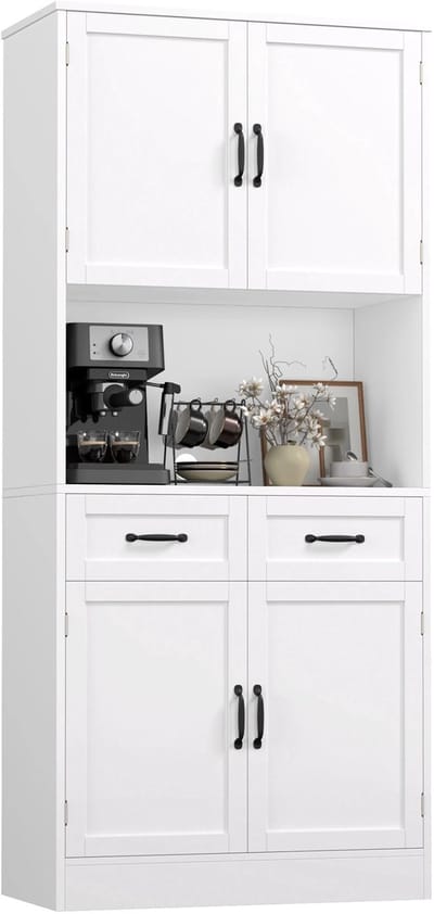 Jessi Store - Keukenkast - Buffetkast - Opbergkast keuken - Werkblad - 4 deuren - 2 lades - Multifunctionele kast - 180x80x36cm