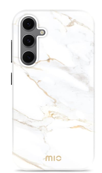 Mio by Mobilize Hoesje geschikt voor Samsung Galaxy S24 FE MagSafe Telefoonhoesje Hardcase | Mio by Mobilize Backcover | Geschikt voor MagSafe | Geschikt voor Draadloos Opladen met Magnetische Ring | Geschikt voor MagSafe Case - White Marble | Wit