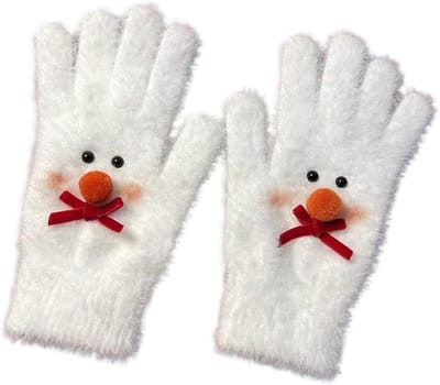 Sneeuwpophandschoenen voor dames - Schattige sneeuwpophandschoenen - Wit pluche - Handschoenen met vijf vingers - Warme winterhandschoenen - Koudebestendig - Handschoenen met strikvingers - Geschikt voor Kerstmis - Buiten fietsen - Wit