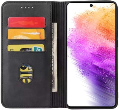 Smartphonica Samsung Galaxy A73 5G kunstleren hoesje met magnetische sluiting en pashouders book case - Zwart geschikt voor Samsung Galaxy A73 5G