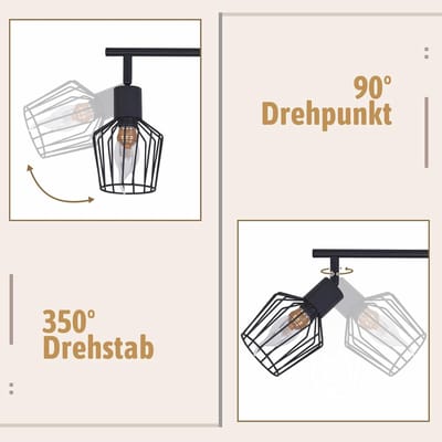 Glitzerlife - Plafondspot Plafondlamp - Industrieel Retro Design - Opbouwspots Woonkamer - Draaibaar en Kantelbaar - Geborsteld Metaal - 3xE14 fitting - Ø42cm - Zwart