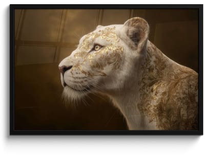Poster in lijst - Fotolijst 90x60 cm - Posters - Leeuwin - Bloemen - Wit - Goud - Posterlijst zwart - Decoratie - Wanddecoratie woonkamer - Muurdecoratie slaapkamer