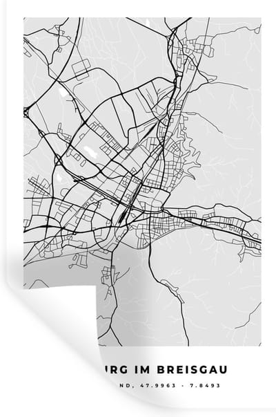 Muurstickers - Sticker Folie - Stadskaart - Duitsland - Plattegrond - Kaart - Freiburg Im Breisgau - 20x30 cm - Plakfolie - Muurstickers Kinderkamer - Zelfklevend Behang - Zelfklevend behangpapier - Stickerfolie