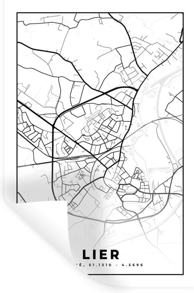 Muurstickers - Sticker Folie - België – Lier – Stadskaart – Kaart – Zwart Wit – Plattegrond - 20x30 cm - Plakfolie - Muurstickers Kinderkamer - Zelfklevend Behang - Zelfklevend behangpapier - Stickerfolie