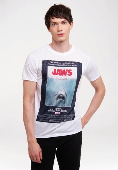 Jaws Heren Tshirt -L- Vintage Original Poster Wit