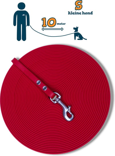 Miqdi BioThane® Sleeplijn 10 meter – zonder handvat – S (9 mm) – rood – waterdicht & sterk