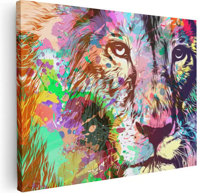 Artaza Canvas Schilderij Leeuwenkop - 40x30 cm - Klein - Abstracte Wanddecoratie - Muurdecoratie Woonkamer - Kamer Accessoires