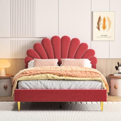 Kindخدbed Meisjes 140x200 cm Gestoffeerd Tweepersoonsbed met Bloem Hoofdbord
