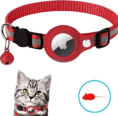 Ragnal Halsband - Kattenhalsband - Kattenbandje - Geschikt voor Apple AirTag - Katten Accessoire - Reflecterend - Gemakkelijk verstelbaar - Rood - Inclusief gratis speeltje